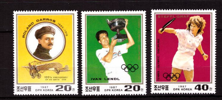 Северная Корея, 1987. [2889-91] Теннисный турнир "Ролан Гарос" (серия+блок)