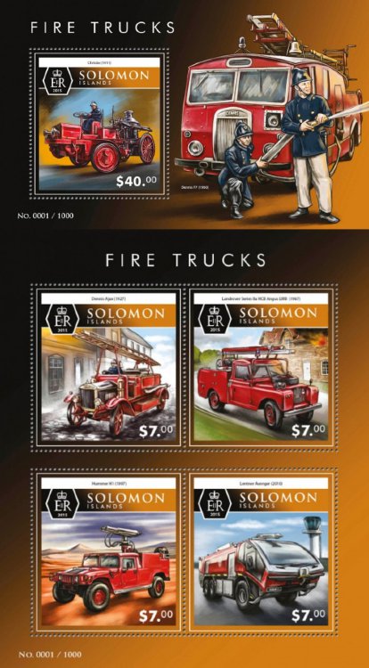 Соломоновы о-ва, 2015. (slm15510) Пожарные автомобили (мл+блок)   