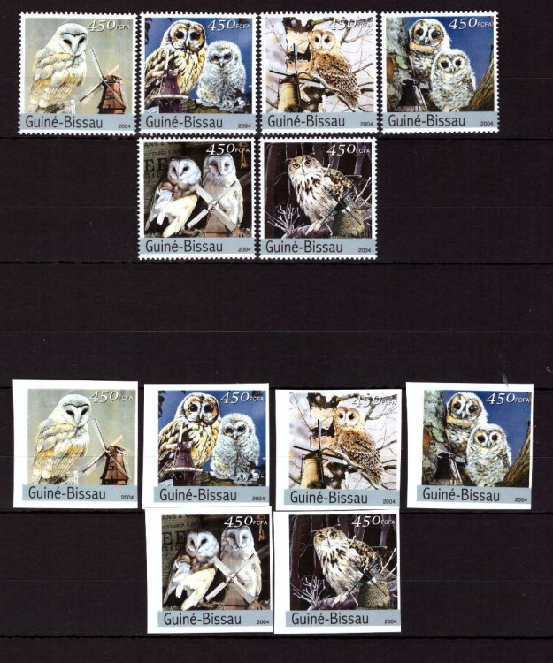 Гвинея-Биссау, 2004. (02-03) Птицы, совы 