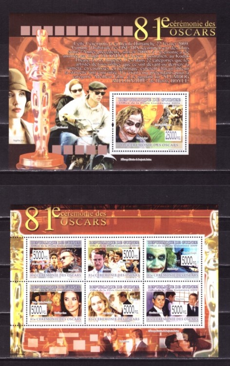 Гвинея, 2009. Кино, премия Оскар, 81-я церемония (мл+блок)