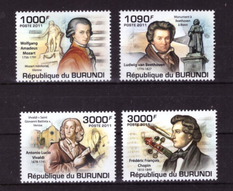 Бурунди, 2011. (bp1108) Великие композиторы