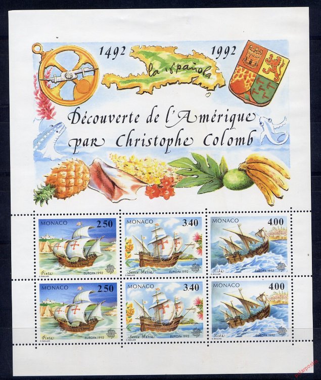 Монако, 1992. Корабли, Колумб (м\л)