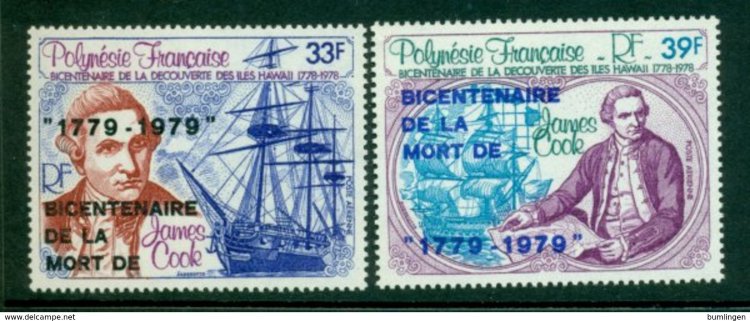 Французская Полинезия, 1979. Корабли, капитан Кук (надпечатка)