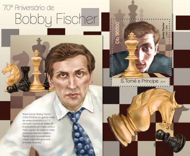 Сан-Томе, 2013. (13102) Шахматисты, Бобби Фишер (мл+блок)