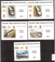 Бурунди, 2012. (bc12473) История транспорта, скоростные поезда Китая (5 люкс-блоков)