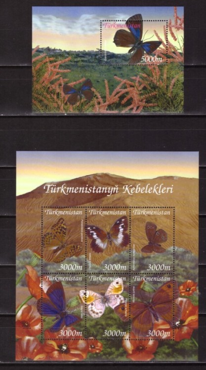 Туркмения, 2002. Бабочки (мл+блок)