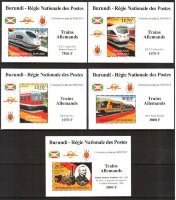 Бурунди, 2012. (bc12478) История транспорта, скоростные поезда Германии (5 люкс-блоков)