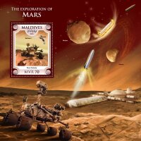 Мальдивы, 2018. (mld18607) Космос, исследования Марса (мл+блок)  