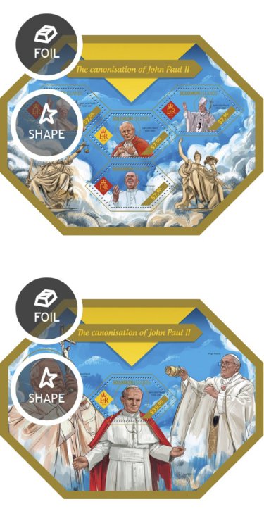 Соломоновы о-ва, 2014. (slm14405) Папа Иоаннн Павел II (фольга) (мл+блок)