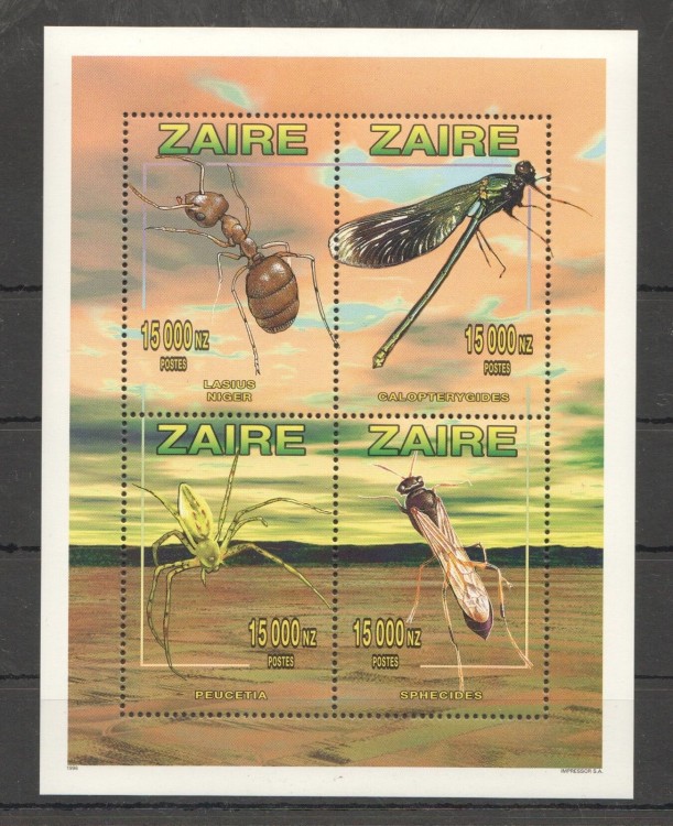 Заир, 1996. Насекомые (мл)
