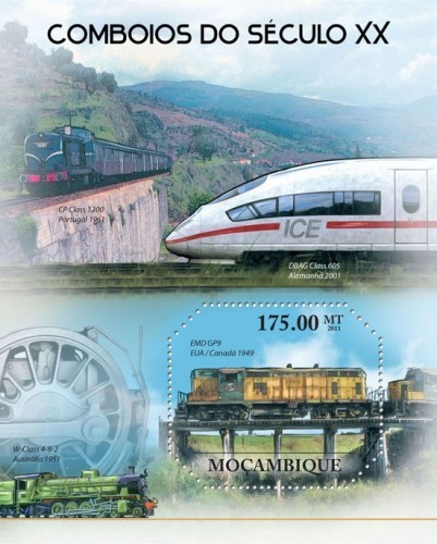 Мозамбик, 2013. (11303) Локомотивы (мл+блок)