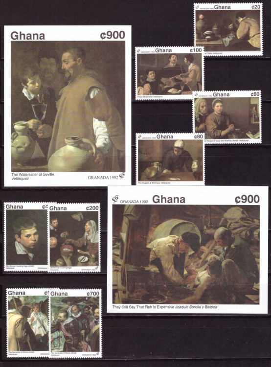 Гана, 1992. Испанская живопись (серия+2 блока) 