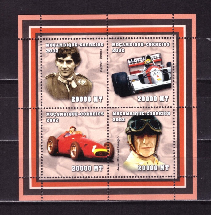 Мозамбик, 2002. (02147) Знаменитые автогонщики (мл)