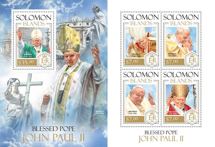 Solomon Islands, 2013. Pope John Paul II (s\s+block)