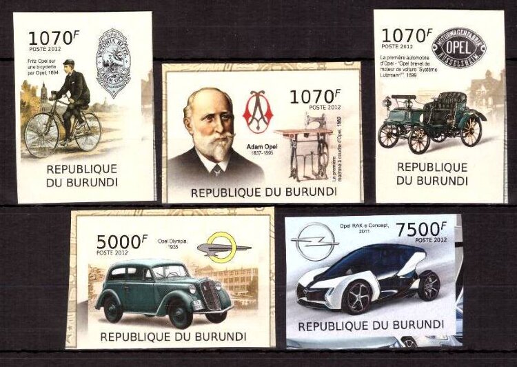 Бурунди, 2012. (bq12235) История автомобиля, Опель (бз)