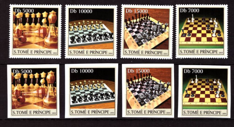 Сан-Томе, 2004. (04-01) Шахматы (с зубцами и бз) 