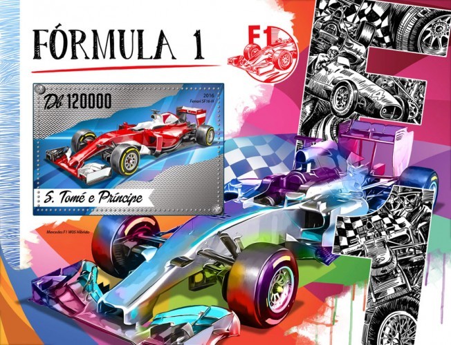 Сан-Томе, 2016. (16517) Автогонки, Формула-1 (мл+блок) 